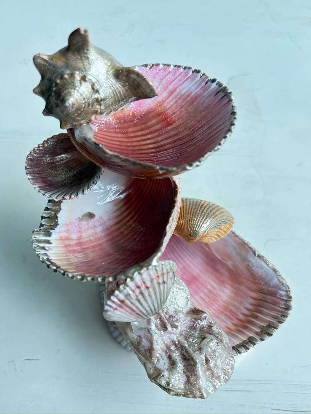 Handmade Pink & Gold Seashell Jewelry Holder Tower | The Saltwater Siren - Picture 6 of 7